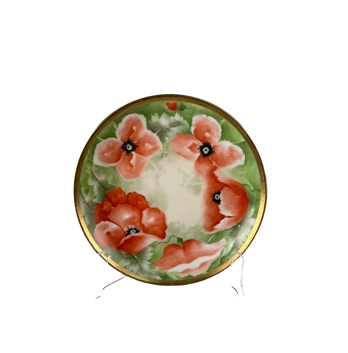 Antique Limoges BMoeM & Coronet France Poppy Plate Signed by Alice