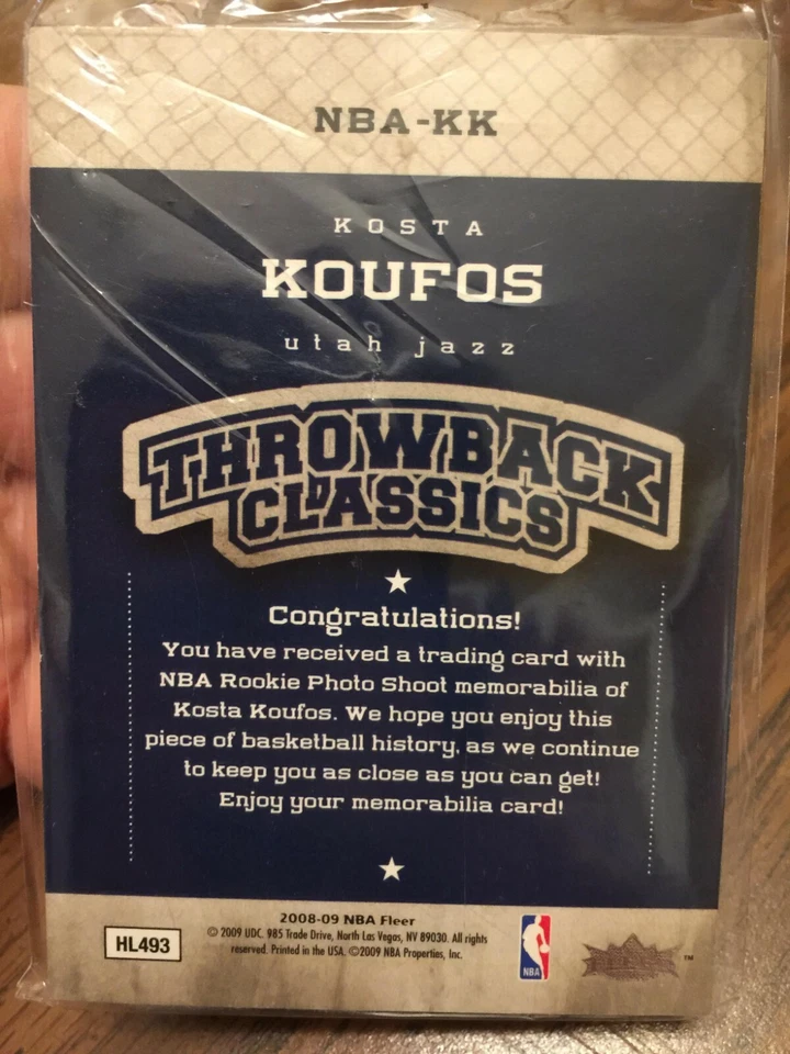 KOSTA KOUFOS 2008-09 FLEER "THROWBACK CLASSICS" JAZZ DUAL JERSEY PATCH RC GREECE - Image 2 of 2