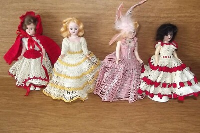 Vtg Lot of 4 Mini Dolls Crochet Dress & Other Garments Red Riding Hood Free  Ship | eBay