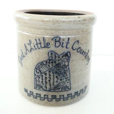 Rockdale Union Stoneware Crock Just a Bit Country Patchwork Cat Salt Glaze 1989