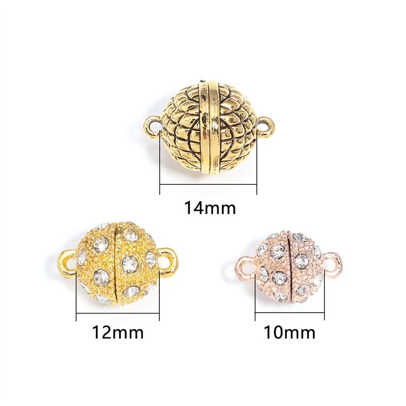 10 Sets Rose Gold Round Platinum Alloy Rhinestone Magnetic Clasps Finding 8~14mm - Image 3 of 4