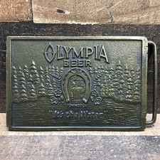 Vintage 1970 s Olympia Beer Belt Buckle It's The Water Solid Brass Made In USA