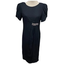 Rimini Vintage 80s Black Evening Cocktail Party Dress Puff Sleeves 8 Rhinestones