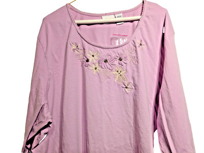 NWOT LBW Knits 3/4 Sleeve Women Plus Sz: 4X Lilac Pullover Embroidered Floral
