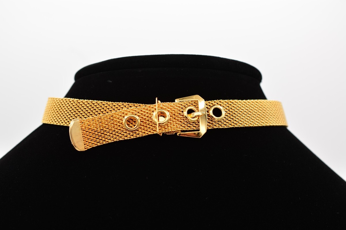 Vintage Choker Necklace Mesh Chain Belt Buckle Collar Gold  display picture 2