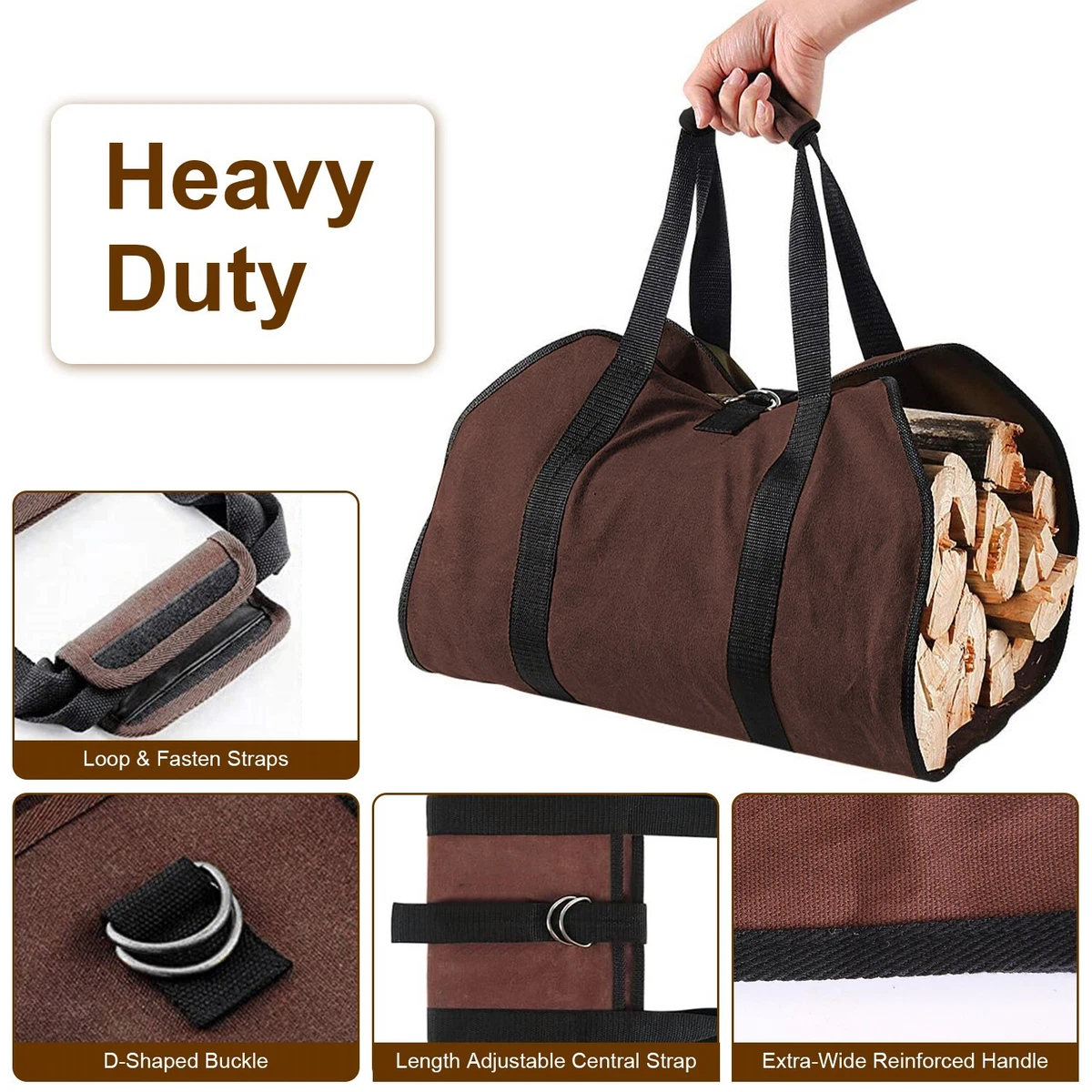 Firewood Log Carrier Bag Heavy Duty 600D Polyester Log Tote Holder for Fireplace