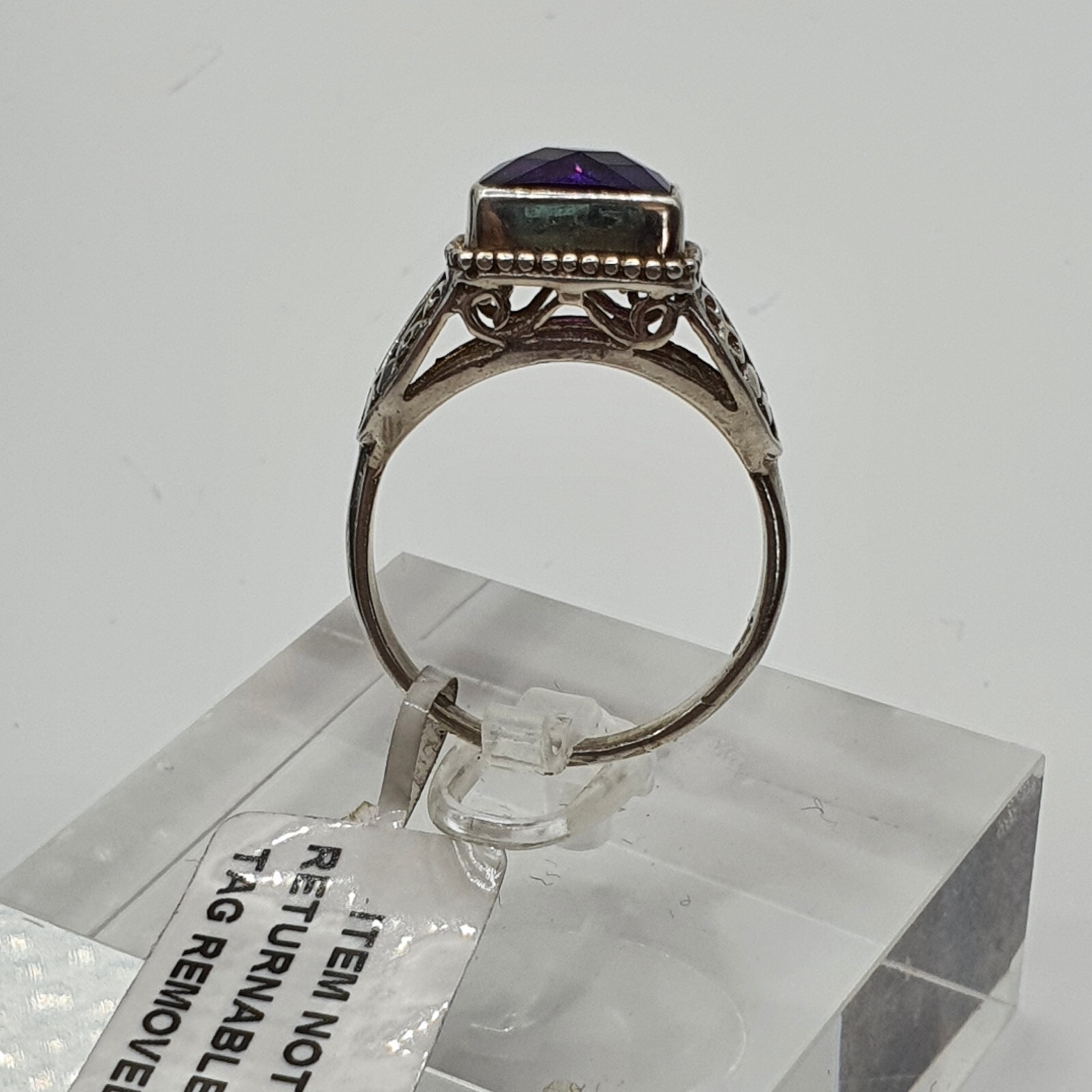 Photo 4 of Sterling Silver 925 And dark Purple Amethyst Ring On Raised Setting Size S (R25)
