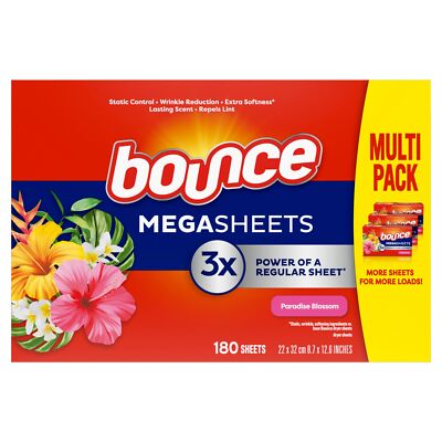 Bounce Paradise Blossom Mega Dryer Sheets 180 Count 5 in 1 Benefits