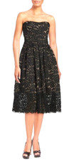 Vera Wang ~ Black Lace Sweetheart Pleated Fit- Flare Midi Party Dress 6 NEW $328