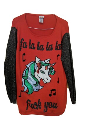 Unicorn Fa La La F@@K You Spencer's Gifts VTG Ugly Christmas