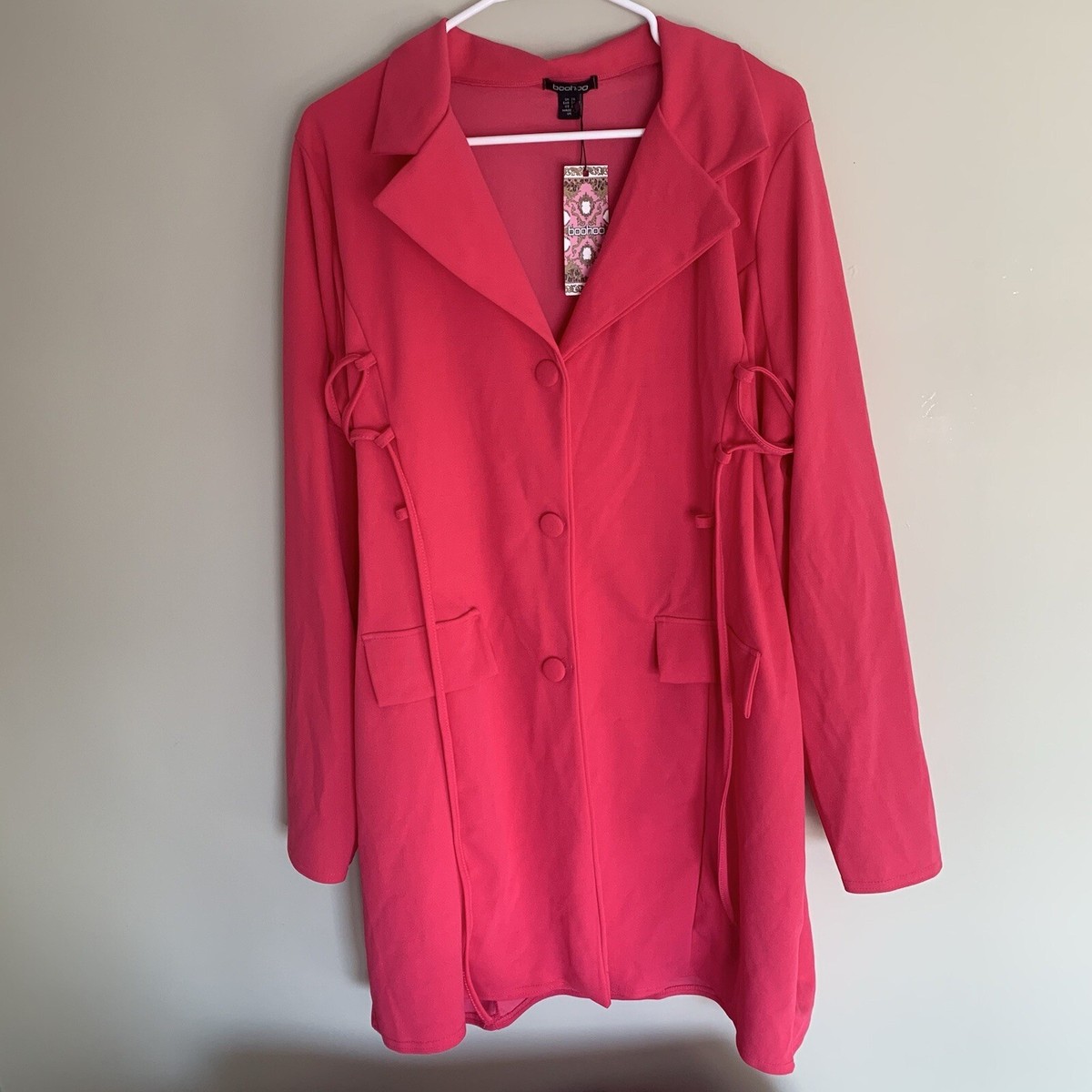 Boohoo Hot Pink Corset Lace Up Detail Blazer Dress Collared Womens Plus  Size 22