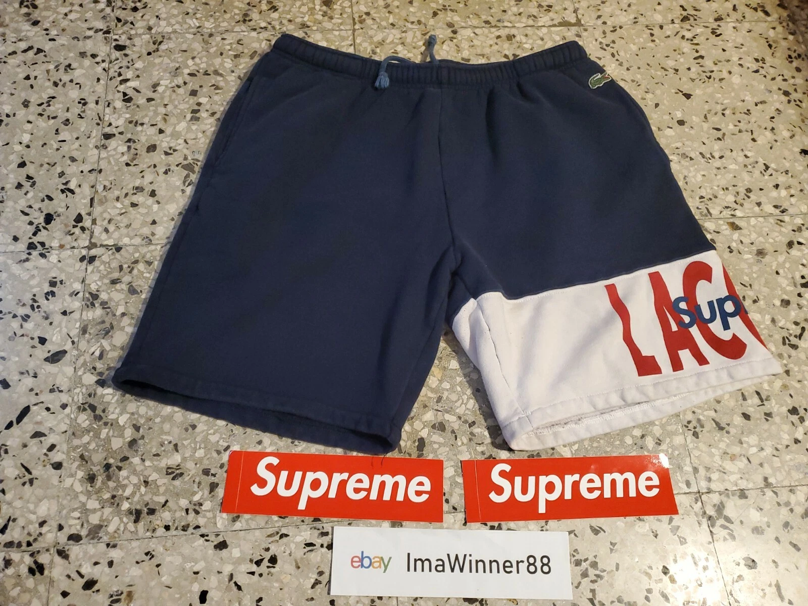 Short panneau latéral Supreme x Lacoste FW19   Grande marine d'occasion bon état