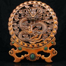 Schermo drago 14,8" vecchia Cina bosso intarsiato gemma verde dinastia palazzo zodiaco anno