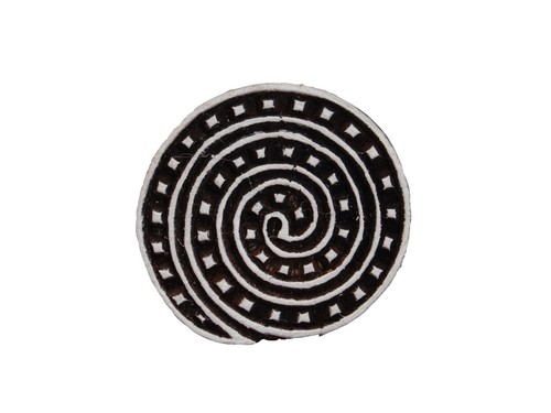 Round Spiral Swirl Shaped 5.5cm Indian Hand Carved Wood Printing Block Stamp - Picture 2 of 3
