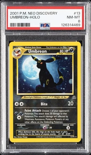 2001 POKEMON NEO DISCOVERY #13 UMBREON-HOLO PSA 8