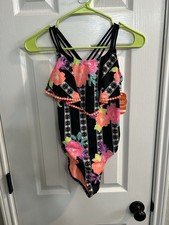 wonder nation girls 10-12 Plus black floral one piece swimsuit New With Tags