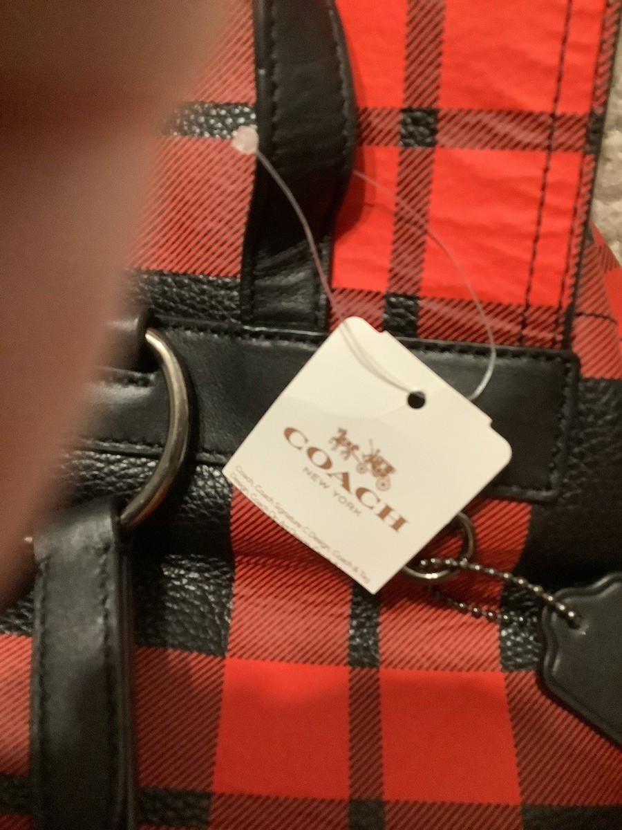 COACH BRAND NEW WOMENS BUFFALO PLAID RED/BLACK LEATHER  display picture 2
