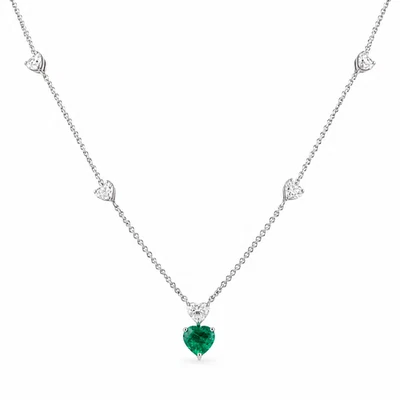 2.30 TCW H/SI Diamant Synthetischer Smaragd Herz Anhänger Kette 14k Weißgold - Bild 1 von 4
