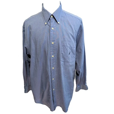 Chemise Nautica XL Bleu Uni Hong Kong 100% Coton manches longues - Photo 1/4