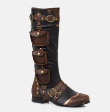 Black Brown Gold Pirate Captain Renaissance Fair Nobleman Costume Mens Boots