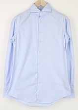 SUITSUPPLY Men's Blue Extra Slim Cotton Cutaway Shirt 37/14 1/2 Long Sleeve 