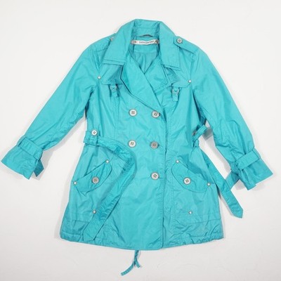 EasyComfort Damen Trenchcoat Gr. 40 Türkis Zweireiher Übergangsjacke Leichter Ma
