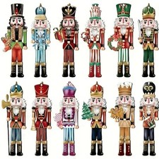 12Pcs Wooden Christmas Nutcracker Soldier Ornaments Xmas Tree Hanging Decor Set