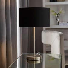 Image of Traditional Stem Table Lamp Fabric Lampshade Metallic Inner Living Room Light
