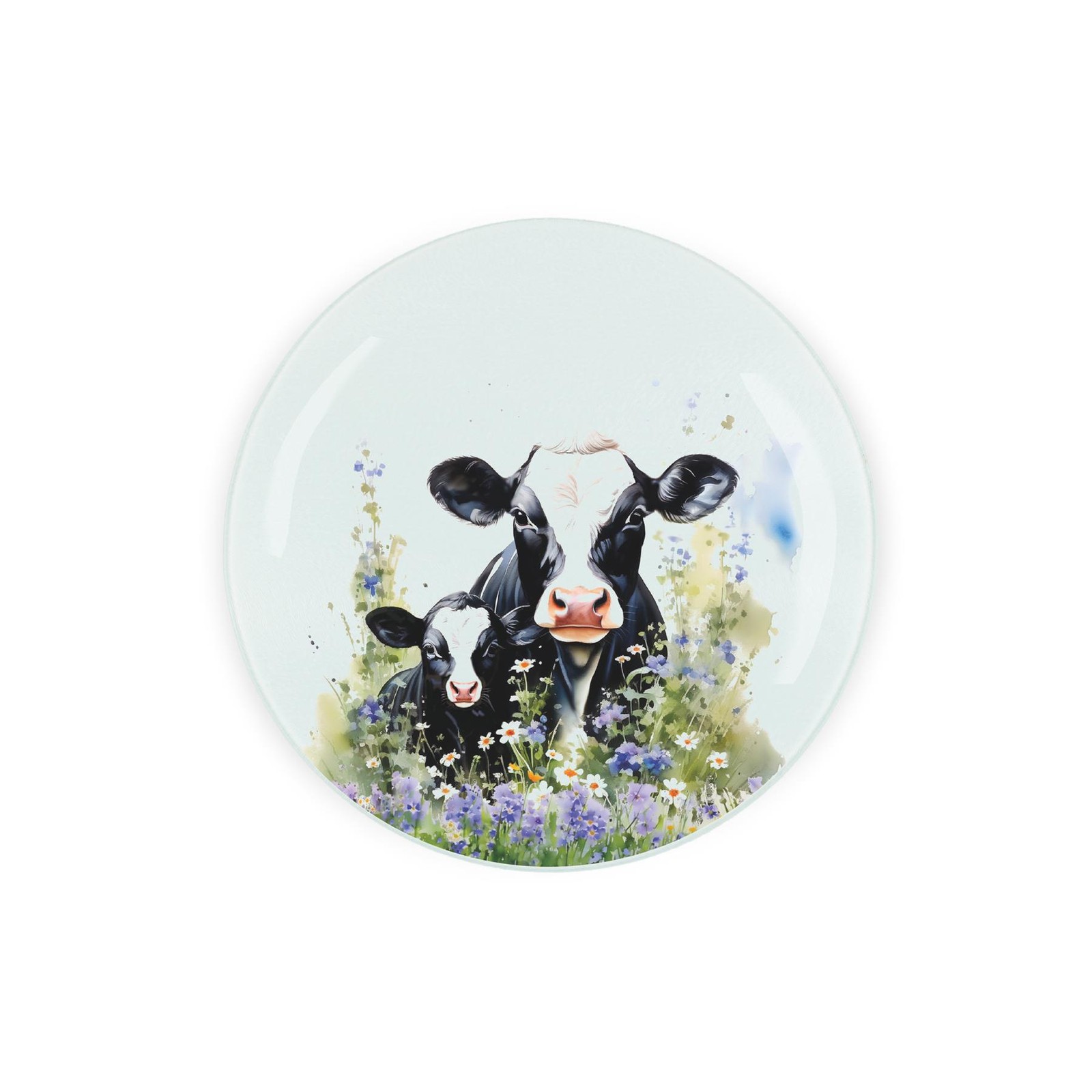 Friesian Cow & Calf Round Pot Stand - Farm Animals Kitchen Glass Trivet Gift