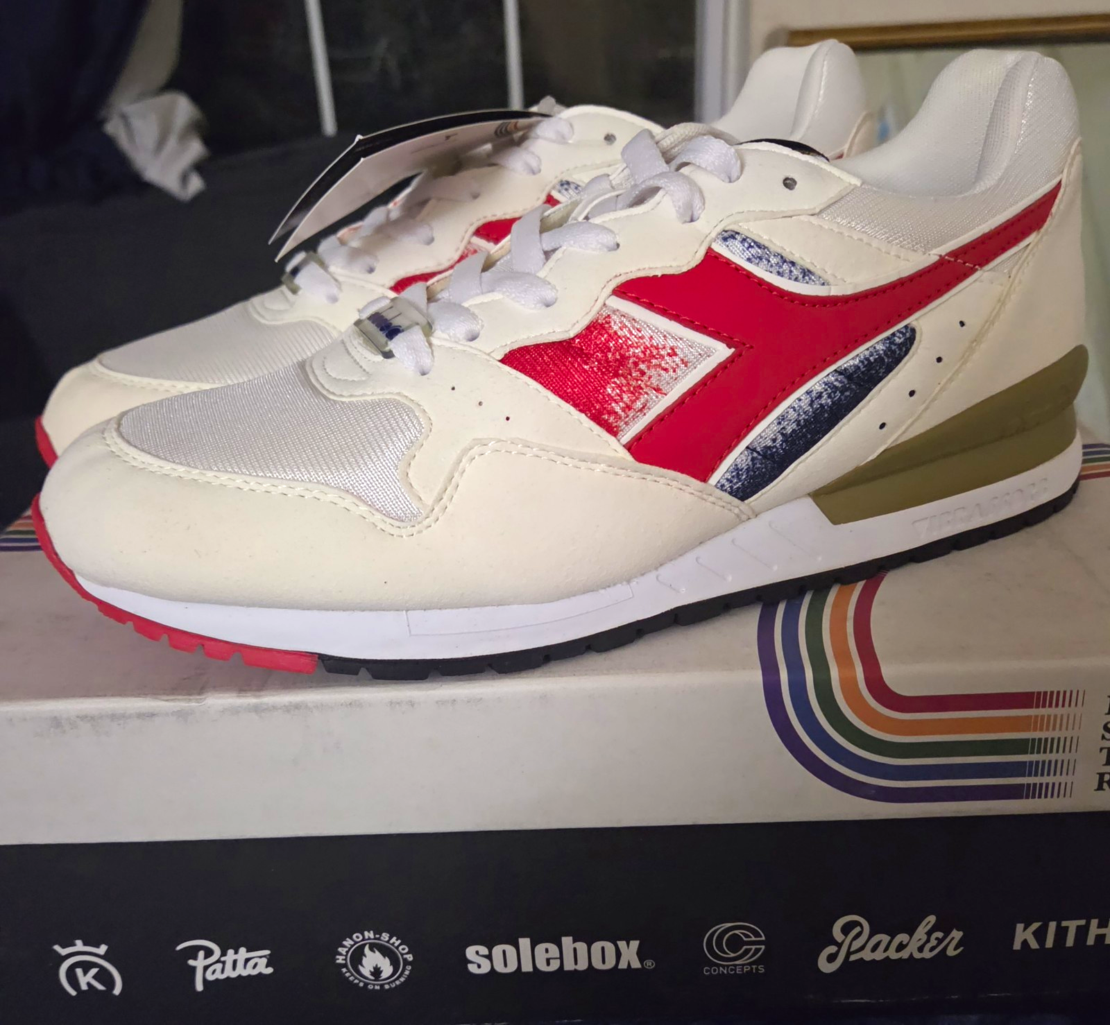 Diadora Intrepid Concepts White/Red/Blue Low Top Lace-Up Sneakers