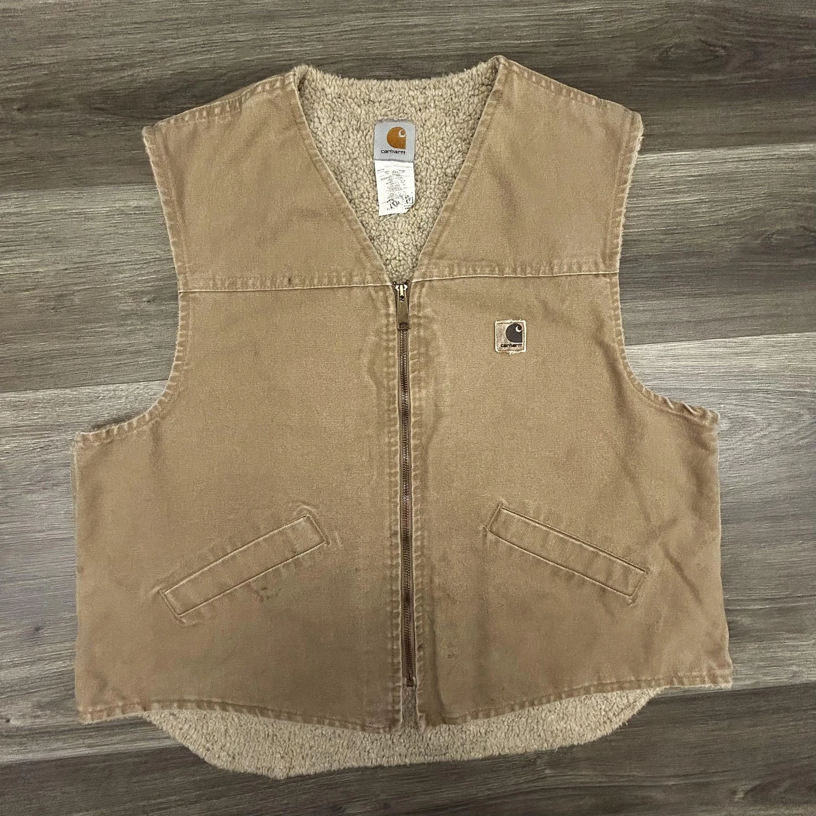 Vintage Carhartt Vest Mens XL Brown Sherpa Lined Canvas Full Zip V13 SDL 90s USA