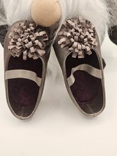 Girls Metallic Taupe Mary  Jane Flats with Ribbon Pom  Pom