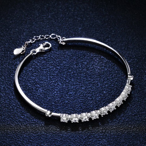 3mm D Color Round Moissanite Bangle Bracelet 925 Sterling Silver Pass Tester GRA - Picture 9 of 14