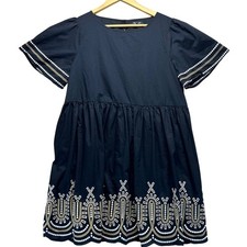 Madewell Embroidered Eyelet Puff Sleeve Mini Dress Black Boho Scalloped Large