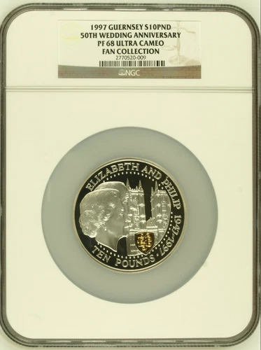 1997 Guernsey S10PND Silver 5oz 50th Wedding Anniversary NGC PF68UC