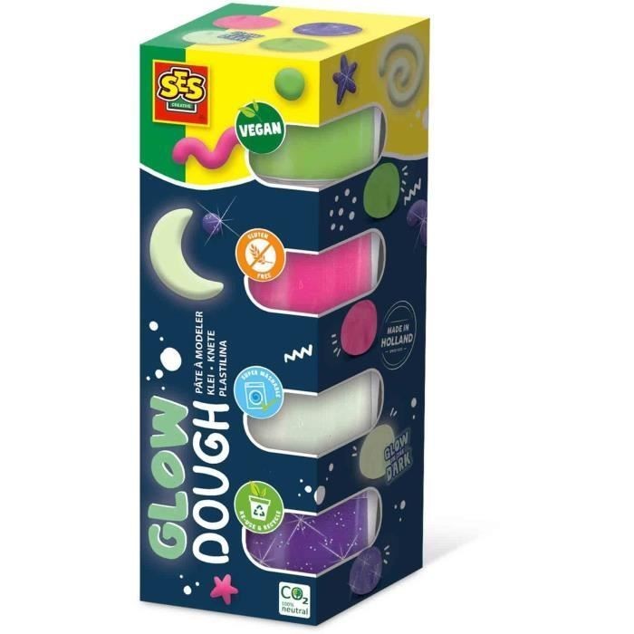 Pâte à modeler Feel good pailletée et souple SES CREATIVE avec 4 pots de 90g anti-dessèchement