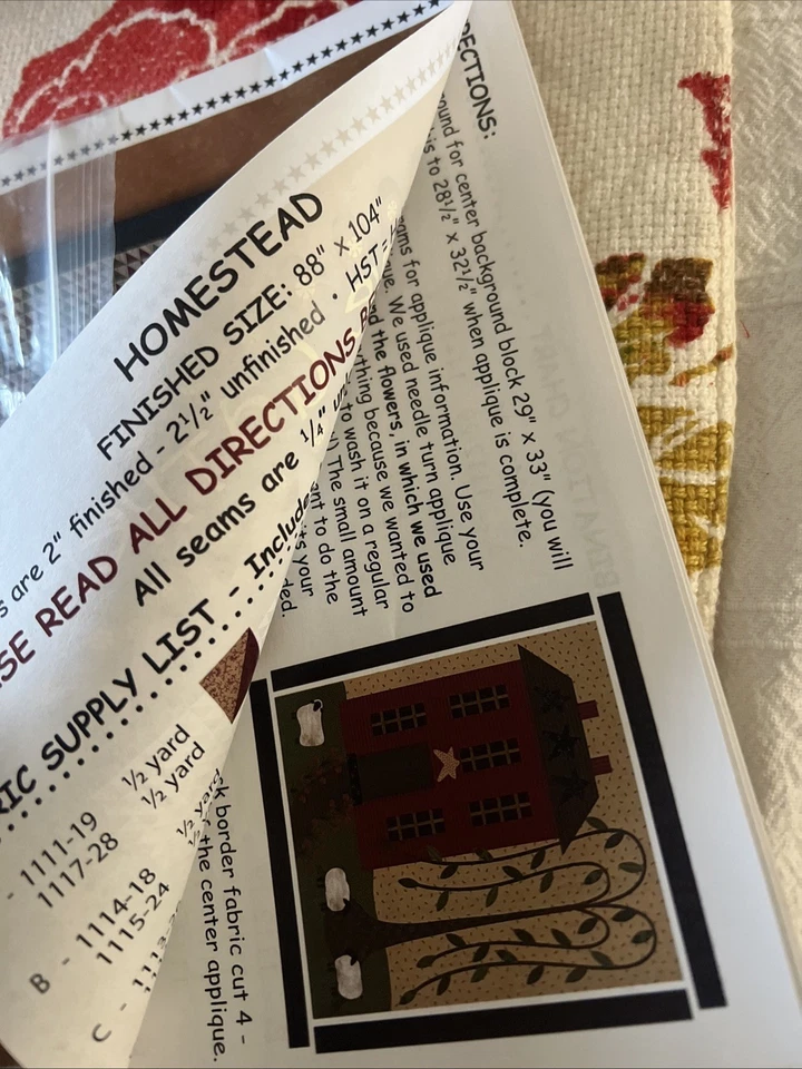 "HOMESTEAD" Primitive Gatherings Wool Appliqué Quilt Pattern Folk Art 88x104 - Image 4 of 4