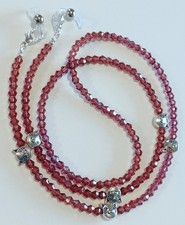 EYEGLASS CHAIN 27" AMETHYST CRYSTAL CAT Beaded Holder Reading Glasses CLIPS