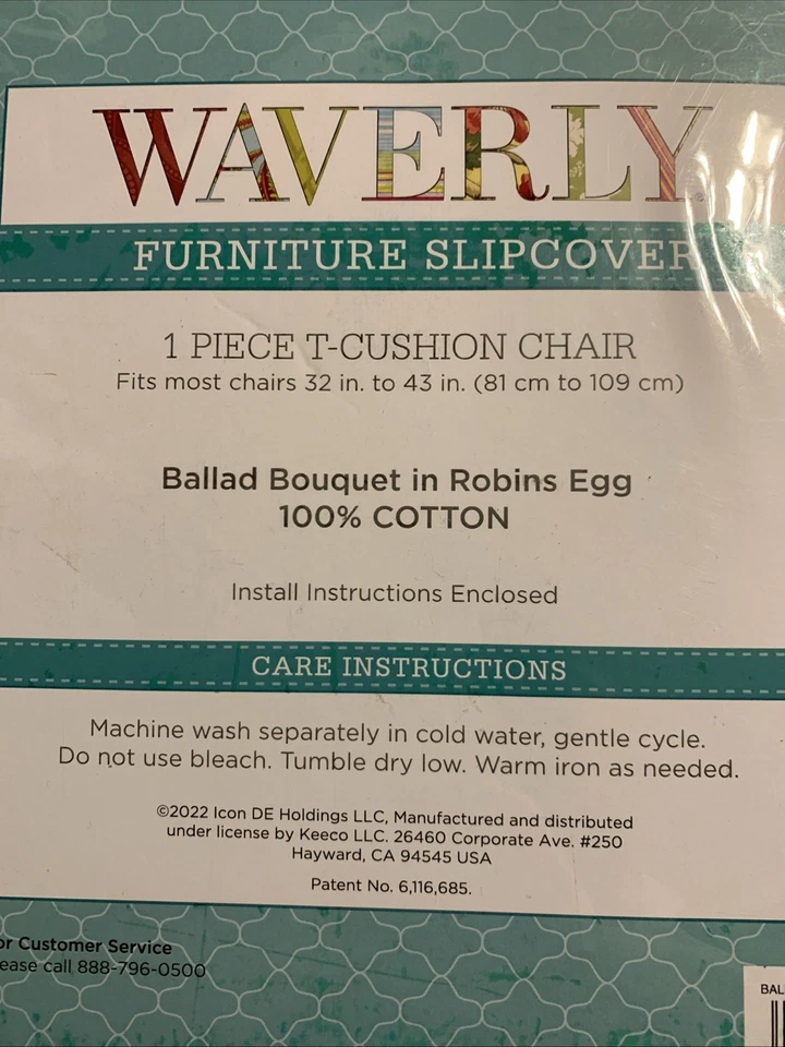 Waverly Slipcover T-Cushion Chair Ballad Bouquet/Robins Egg 32 X 43in - Image 4 of 4