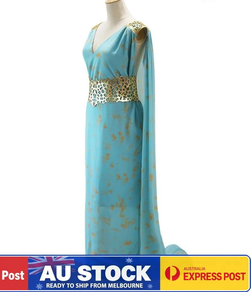 khaleesi blue and gold dress K360 Game of Thrones Daenerys Targaryen Yunkai Gown Cosplay Costume starry-night-gown