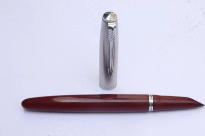 Stylo plume vintage Parker 21 marron corps plastique plume fine USA - Photo 1/4