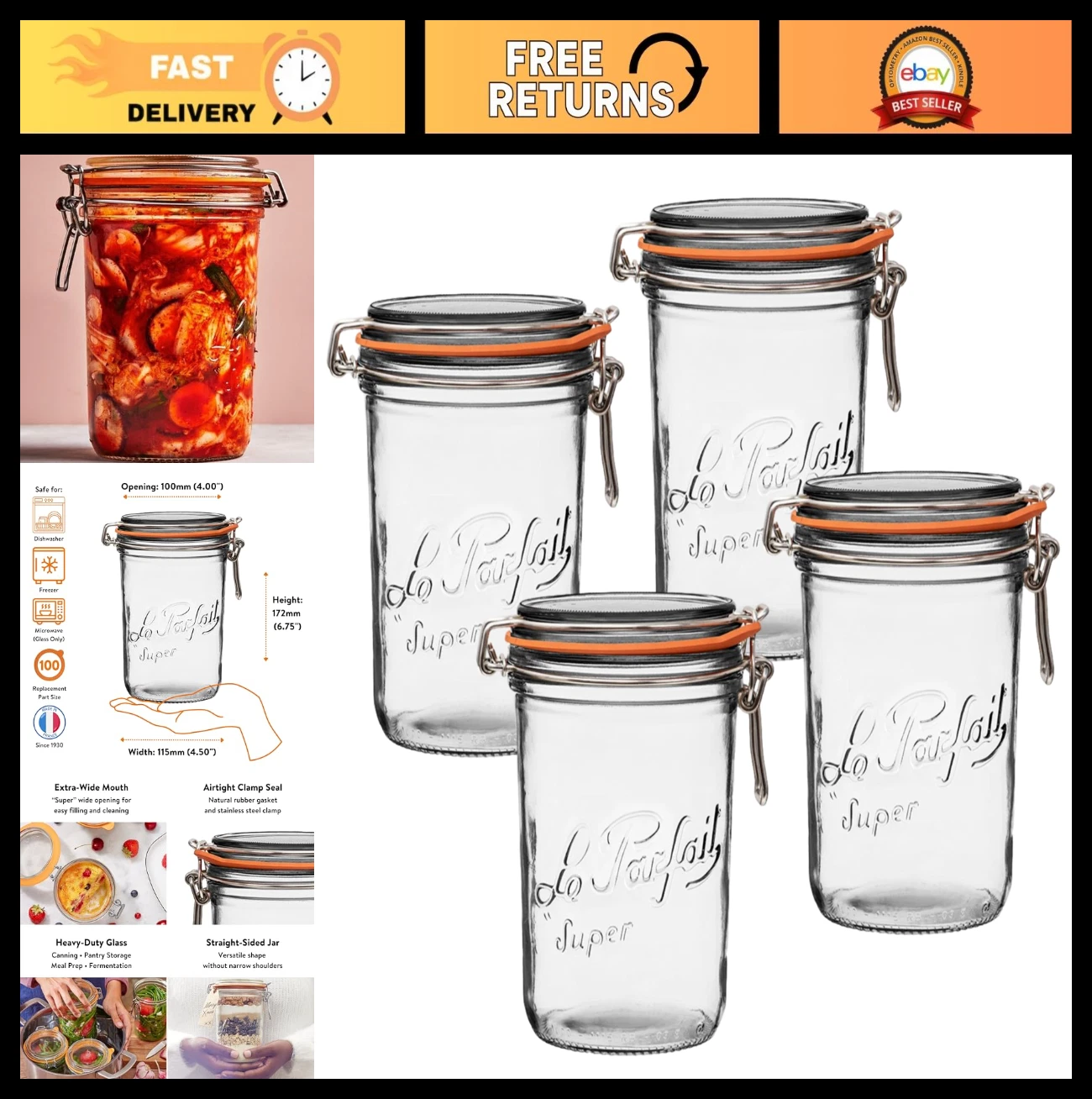 Eco-Friendly Glass Canning Jars 1L 32oz, Airtight Seal, BPA-Free, Food Storage 4