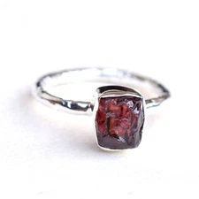 Natural Raw Garnet Crystal Ring 925 Sterling Silver Garnet Birthstone Ring-RR249