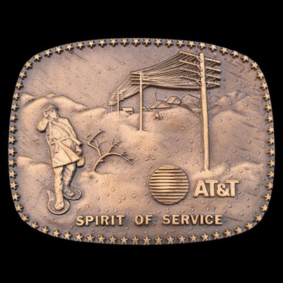 AT&T Spirit of Service Utility Solid Brass Vintage Belt Buckle