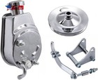SBC Chrome Power Steering Pump Bracket & Pulley Kit For Small Chevy 350 400 305