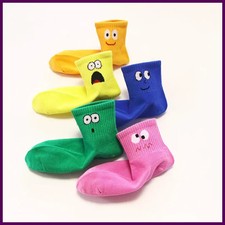 5 Pairs Kids Socks Cute Funny Face Emoticons Pattern Comfortable Breathable Boys