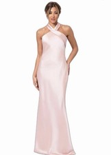NEW XSCAPE Halter Neck Satin Trumpet GOWN DRESS SIZE 14 $298 ROSE GOLD NORDSTROM