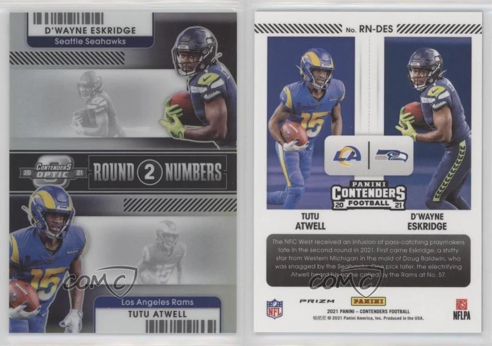 2021 Contenders Optic Round Numbers D'Wayne Eskridge Tutu Atwell Rookie RC - Image 3 of 3