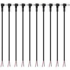 10-Pack DC Power Pigtail Cable 5.5x2.5mm 90-Degree Male Plug for CCTV LED