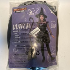 Witch Costume Girl Witch w Broom Halloween Spooktacular Creations L 10/12Yr Old